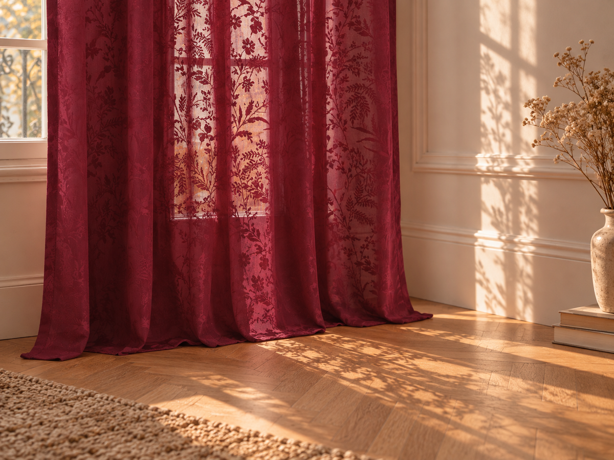 Voilage bordeaux à motif de fougères — vue 2