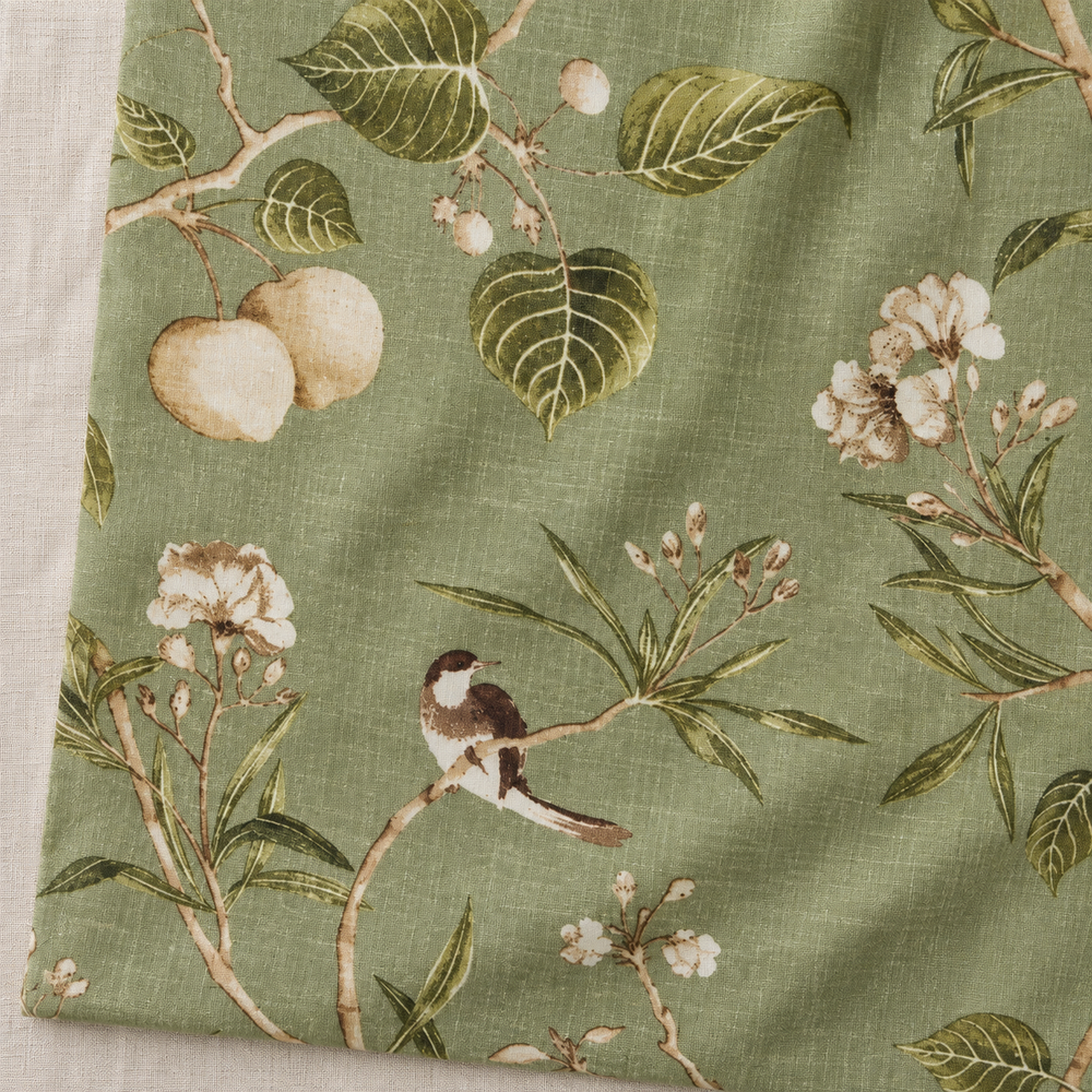 Rideau vert sauge aux oiseaux et branches — vue 6