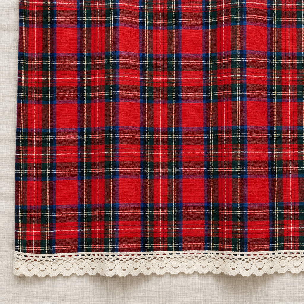 Brise-bise tartan rouge bordé de dentelle — vue 6
