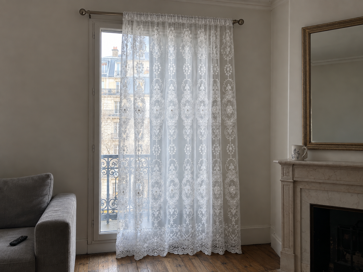Voilage blanc à broderies florales — vue 4