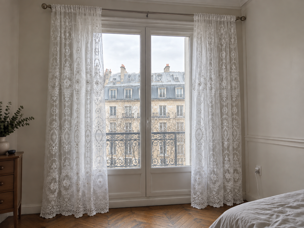 Voilage blanc à broderies florales — vue 5