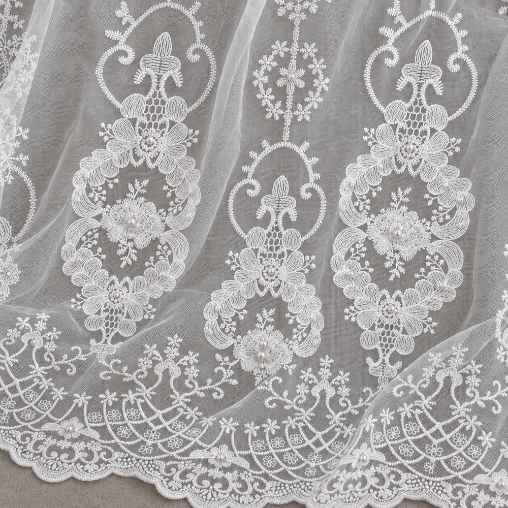 Voilage blanc à broderies florales — vue 6