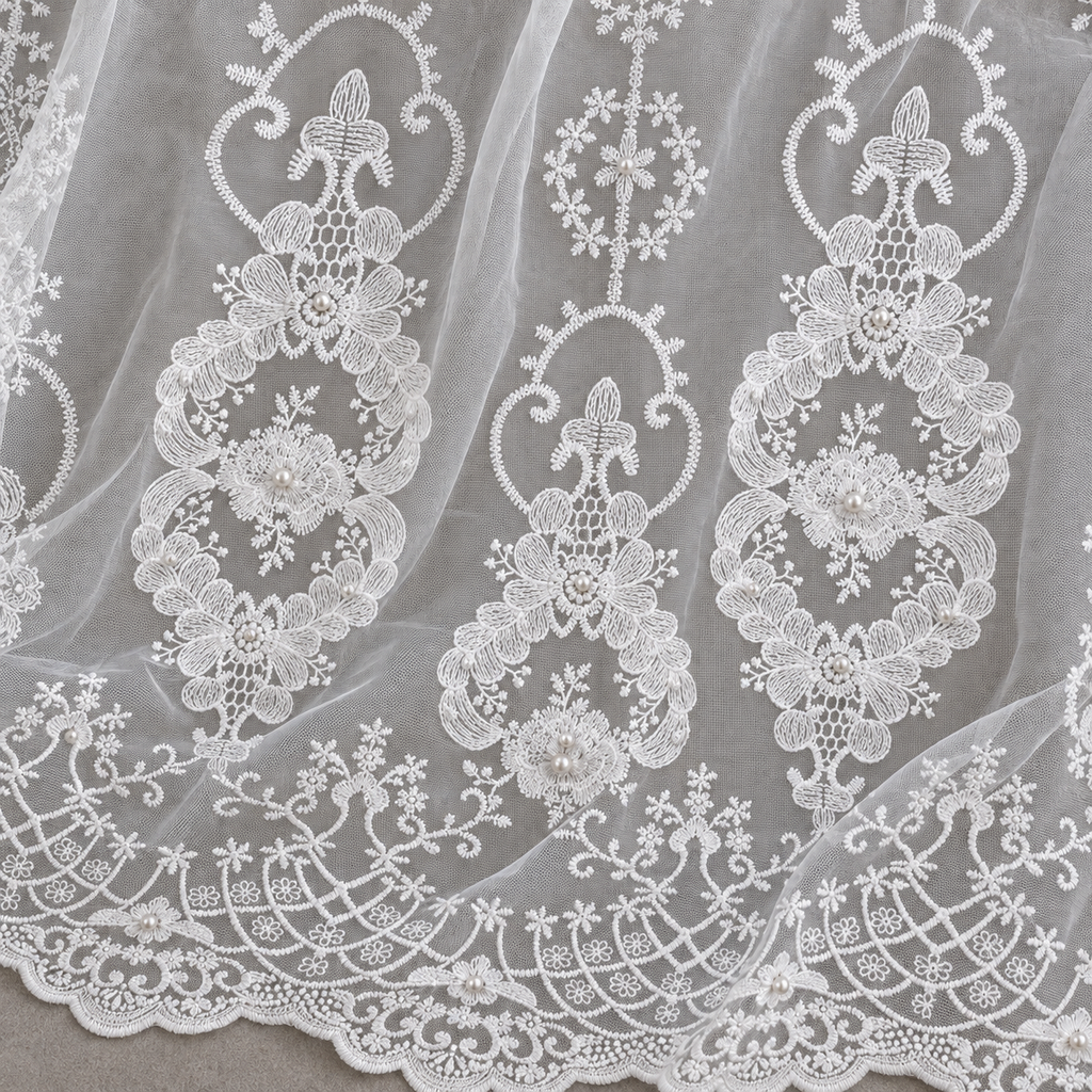 Voilage blanc à broderies florales — vue 6